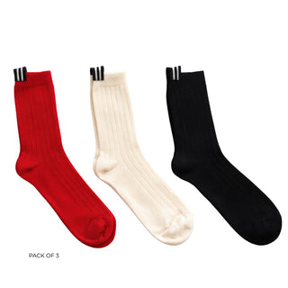 MOKE WOOL BLEND SOCKS O/S -  Black/Cream/Cherry Tomato (3 Pack)