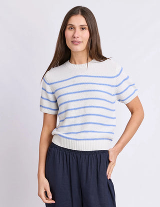 FOXWOOD - BLAIR SHORT SLEEVE KNIT - Stripe Cornflower Blue