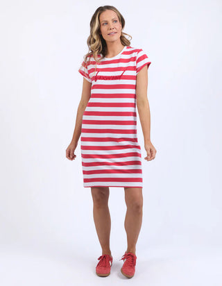 FOXWOOD SIGNATURE STRIPE TEE DRESS - CAYENNE & WHITE STRIPE