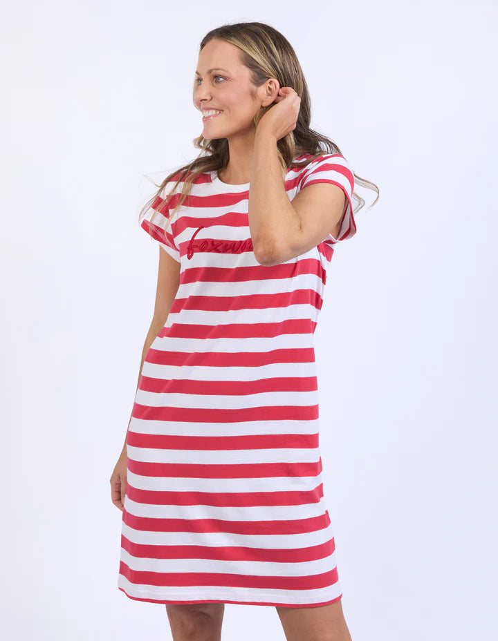 FOXWOOD SIGNATURE STRIPE TEE DRESS - CAYENNE & WHITE STRIPE