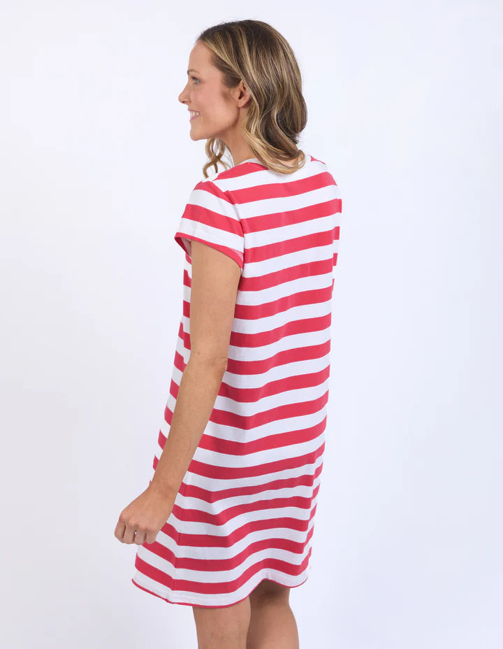 FOXWOOD SIGNATURE STRIPE TEE DRESS - CAYENNE & WHITE STRIPE