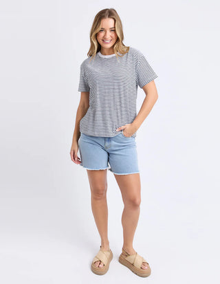 FOXWOOD HUTCH STRIPE TEE - White / Black Stripe