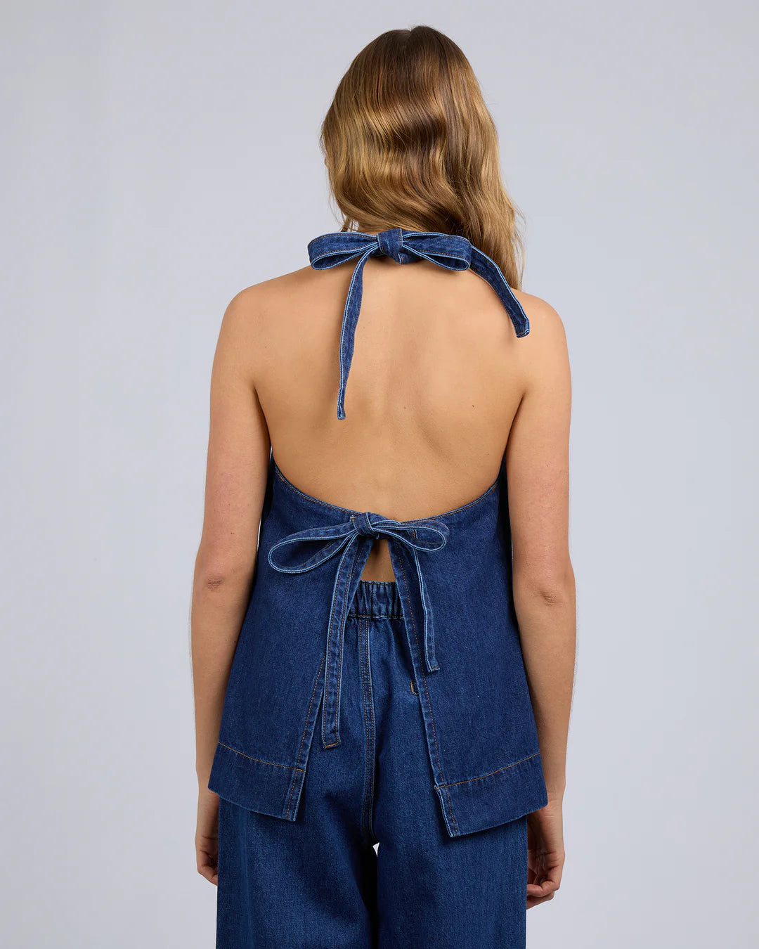 SILENT THEORY LENNI HALTER NECK TOP - Dark Blue Denim