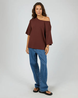 SILENT THEORY - OLLIE OFF SHOULDER KNIT TOP - Cherry