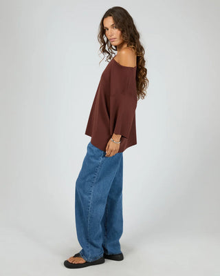 SILENT THEORY - OLLIE OFF SHOULDER KNIT TOP - Cherry