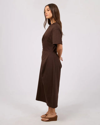 SILENT THEORY - SOHO FOLD OVER MIDI DRESS - Chocolate
