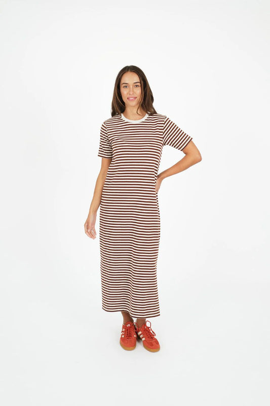 TITCHIE VOYAGE STRIPED DRESS - BROWN