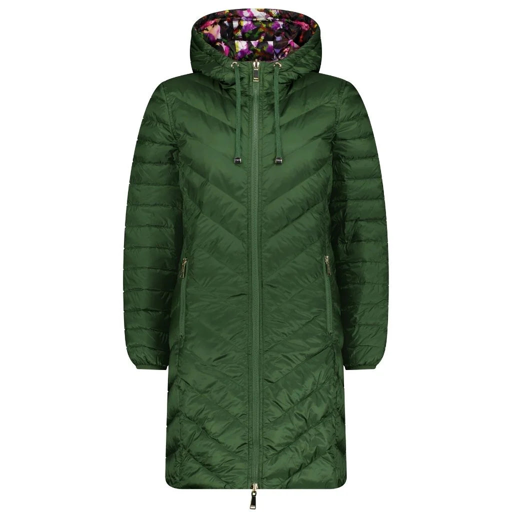MOKE - Arnie Women's 90/10 Reversible Down Coat - Cypress/Purple Fleur