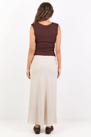 RE UNION - BLISS LINEN BIAS MIDI SKIRT - Natural