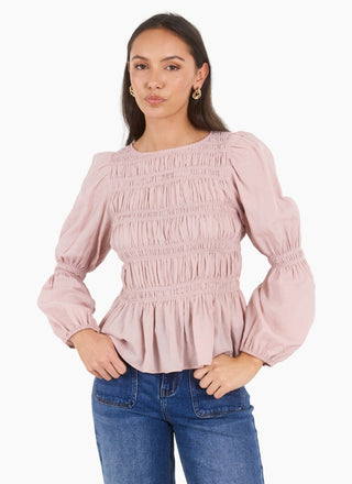 AMONG THE BRAVE - REQUIRED SHIRRED BODICE TOP - Blush