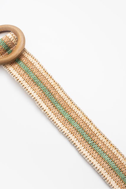 ANTLER RATTAN STRETCH BELT ROUND BUCKLE - BOHO GREEN