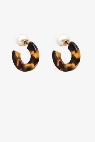 ANTLER EARRINGS  - Tort Hoop & Pearl Earring | Dark