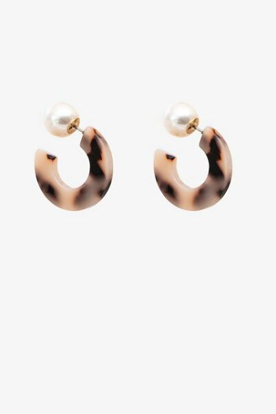 ANTLER EARRINGS  - Tort Hoop & Pearl Earring | Light