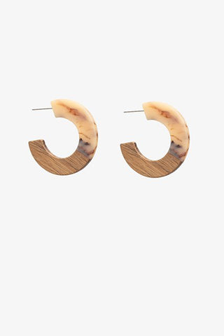 ANTLER EARRINGS  - Wooden & Caramel Resin Hoop Earring