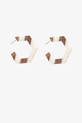 ANTLER EARRINGS  - Wooden & Resin Hex Hoop Earring