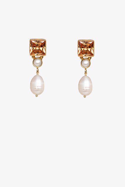 ANTLER EARRINGS  - CRYSTAL PEARL DROP CHAMPAGNE