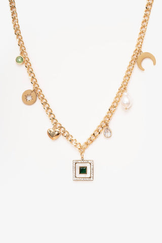 ANTLER NECKLACE HEART & PEARL CHARM