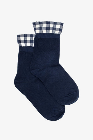 ANTLER  - SOCKS - GINGHAM RUFFLE TOP - NAVY