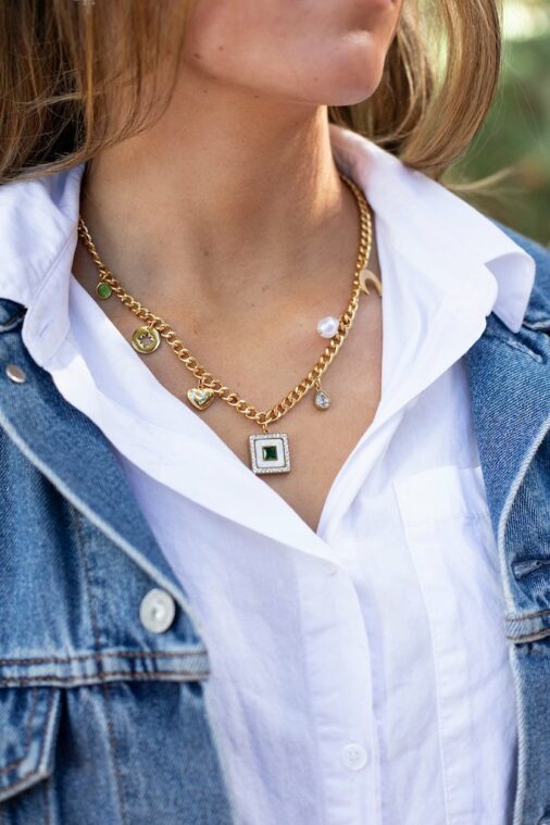 ANTLER NECKLACE HEART & PEARL CHARM