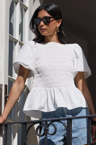 STORIES BE TOLD - Artifact Ivory Poplin Shirred Bubble Sleeve Top
