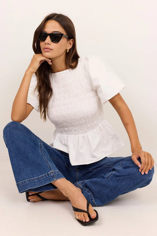 STORIES BE TOLD - Artifact Ivory Poplin Shirred Bubble Sleeve Top