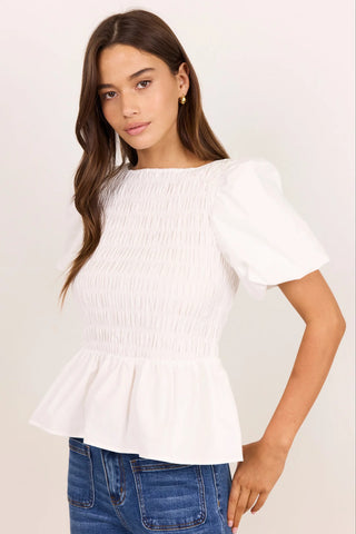 STORIES BE TOLD - Artifact Ivory Poplin Shirred Bubble Sleeve Top