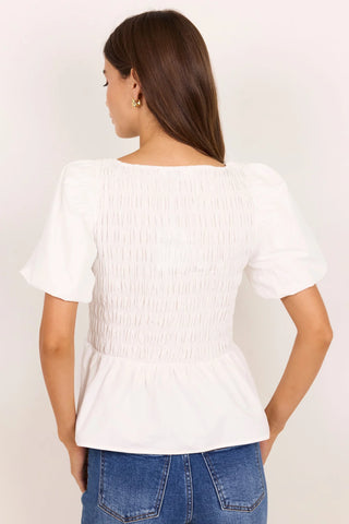 STORIES BE TOLD - Artifact Ivory Poplin Shirred Bubble Sleeve Top