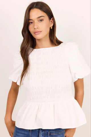 STORIES BE TOLD - Artifact Ivory Poplin Shirred Bubble Sleeve Top