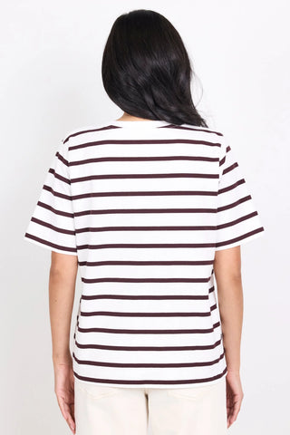 RE UNION - BINDING STRIPE BOXY TEE - Chocolate / White Stripe