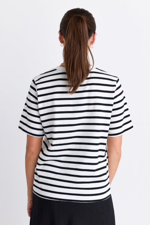 REUNION - Binding Black White Stripe Boxy Fit Tee
