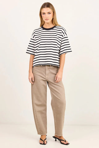 STORIES BE TOLD - COHESION BOXY TEE - Black / White Stripe