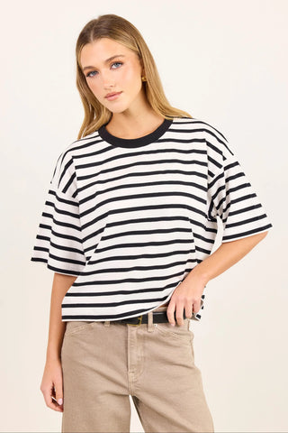STORIES BE TOLD - COHESION BOXY TEE - Black / White Stripe