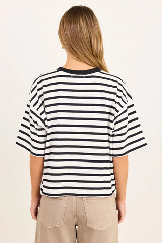 STORIES BE TOLD - COHESION BOXY TEE - Black / White Stripe