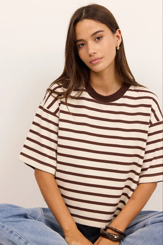 STORIES BE TOLD - COHESION BOXY TEE - Chocolate Vanilla Stripe
