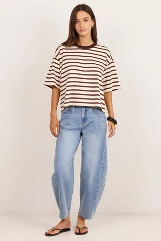 STORIES BE TOLD - COHESION BOXY TEE - Chocolate Vanilla Stripe