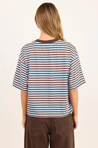 STORIES BE TOLD - COHESION BOXY TEE - Ice Blue / Chocolate Stripe