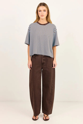 STORIES BE TOLD - COHESION BOXY TEE - Ice Blue / Chocolate Stripe