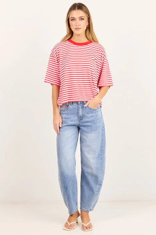 STORIES BE TOLD - COHESION BOXY TEE - Pink / Red