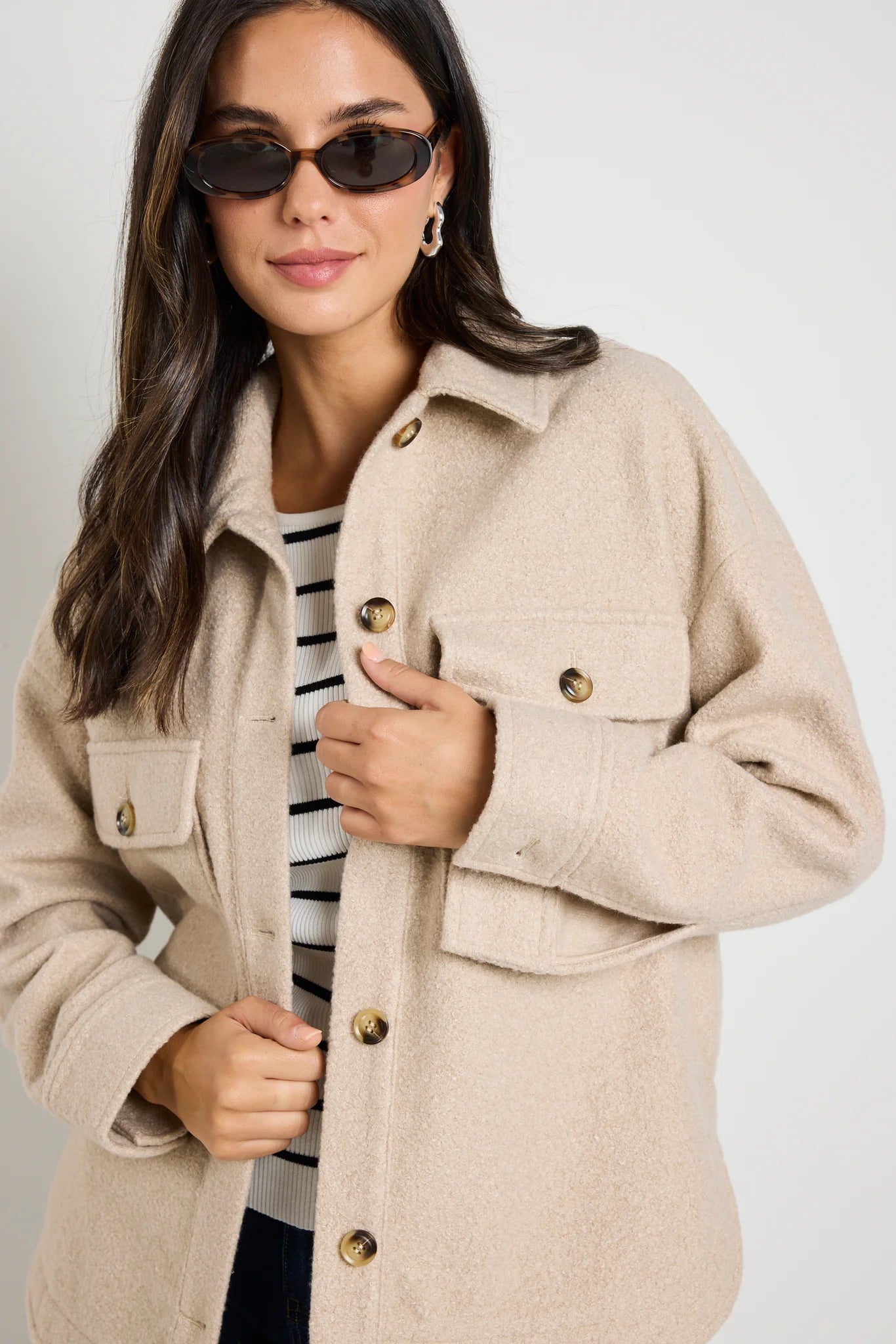 STORIES BE TOLD PINOT OVERSIZED SHACKET - Taupe