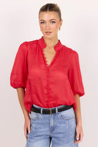 IVY + JACK - CONTINUANCE HIGH NECK TOP - Red Ramie