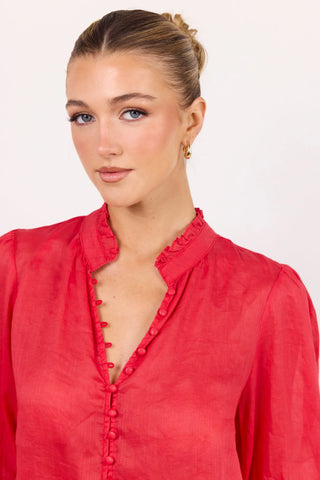 IVY + JACK - CONTINUANCE HIGH NECK TOP - Red Ramie