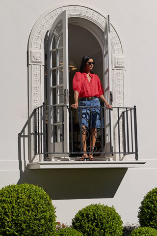 IVY + JACK - CONTINUANCE HIGH NECK TOP - Red Ramie