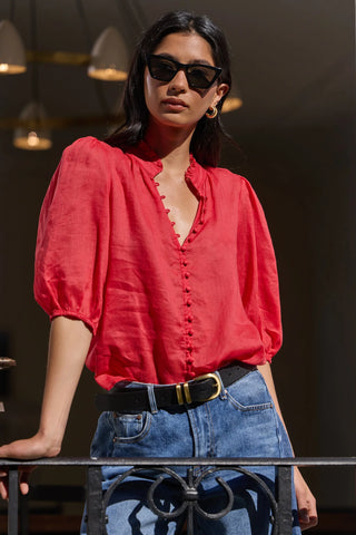 IVY + JACK - CONTINUANCE HIGH NECK TOP - Red Ramie