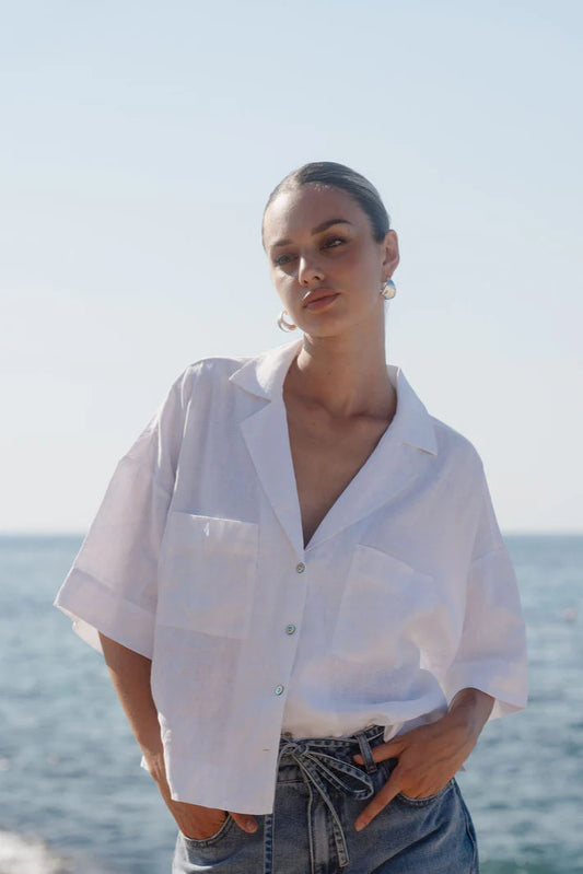 RE:UNION MEANDER BOXY SHIRT - WHITE