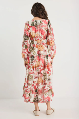 BY ROSA - Divine Blush Woodland Floral Balloon Sleeve Floaty Maxi Dress