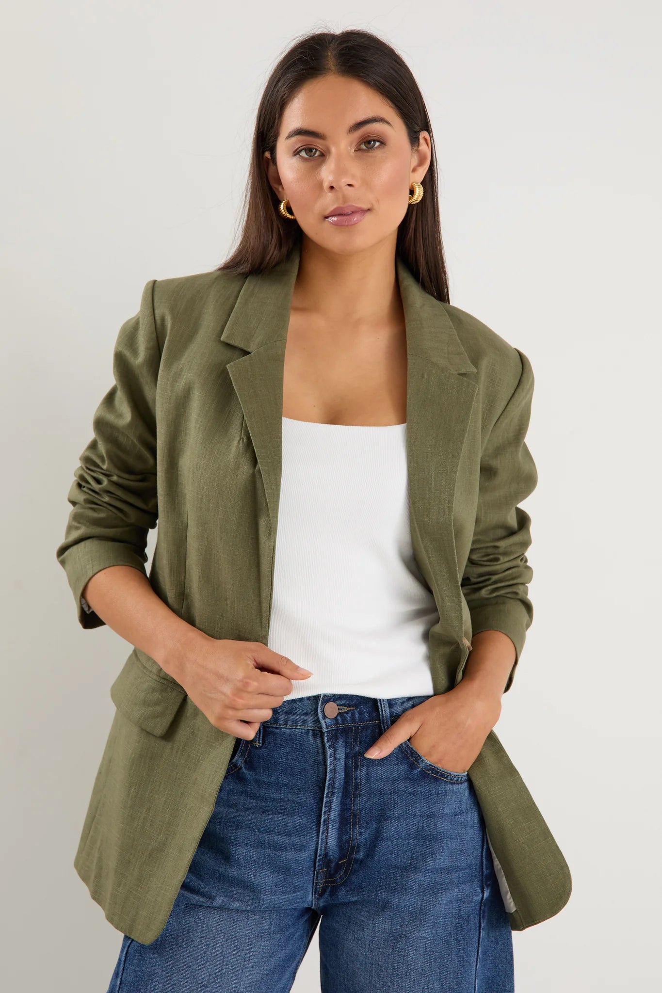 IVY + JACK  DOCK ROLLED SLEEVE BLAZER - Soft Khaki