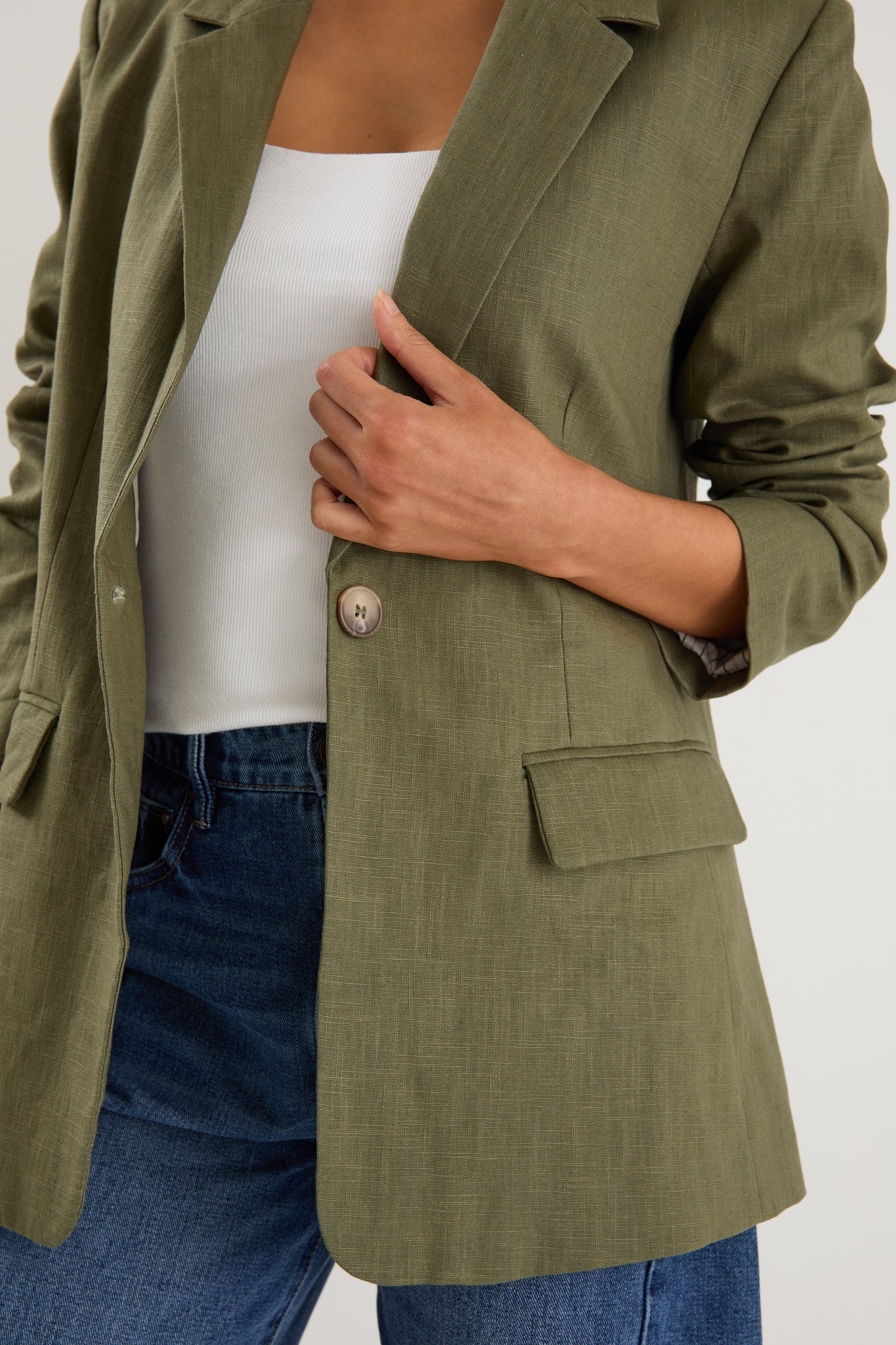 IVY + JACK  DOCK ROLLED SLEEVE BLAZER - Soft Khaki