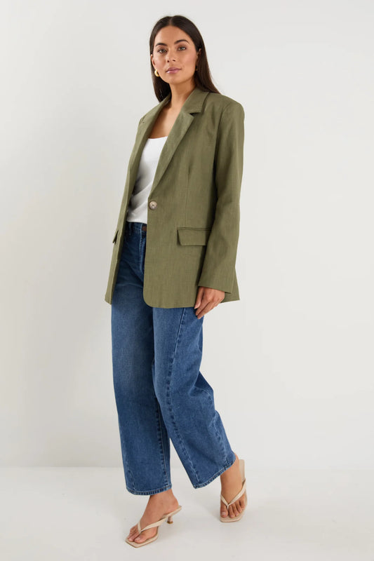 IVY + JACK  DOCK ROLLED SLEEVE BLAZER - Soft Khaki
