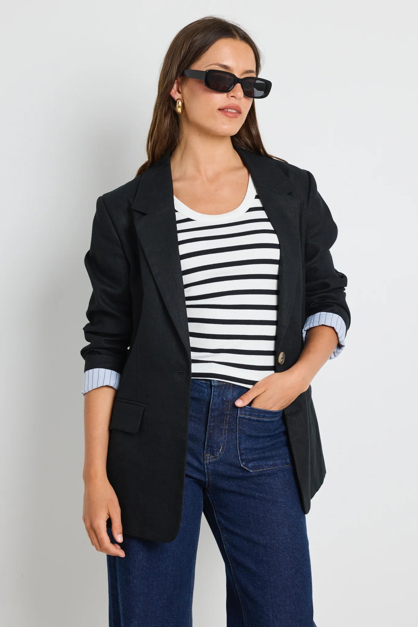 IVY & JACK - Dock Black Ramie Rolled Sleeve Blazer