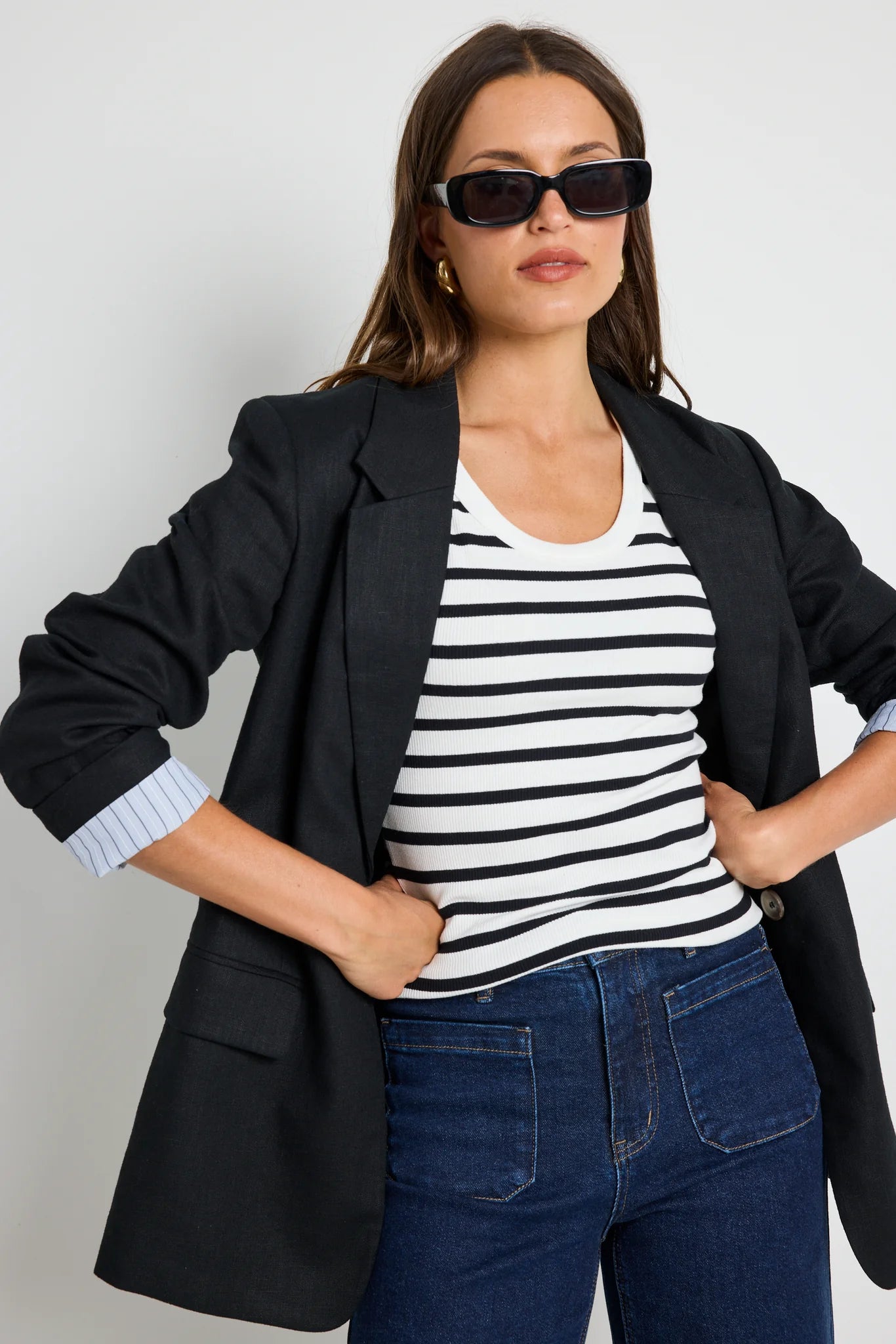 IVY & JACK - Dock Black Ramie Rolled Sleeve Blazer